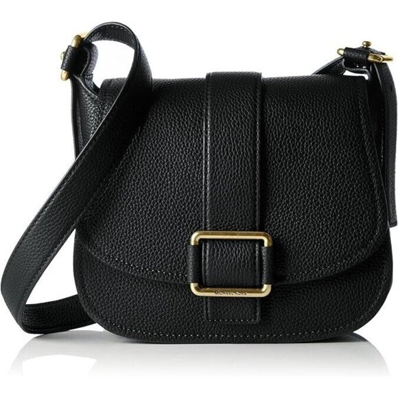 *Michael Kors Maxine Purse Black Pebbled Leather Crossbody Saddlebag Messenger - Picture 6 of 16